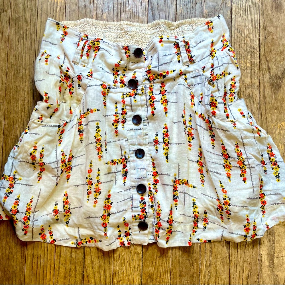 Free People Floral Hatch Button Front Skirt size Large